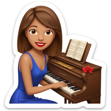 brownhaired woman with red lips, playing piano sticker