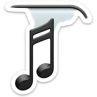 single musical note emoji, deep matte black metal material, smooth rounded geometry sticker