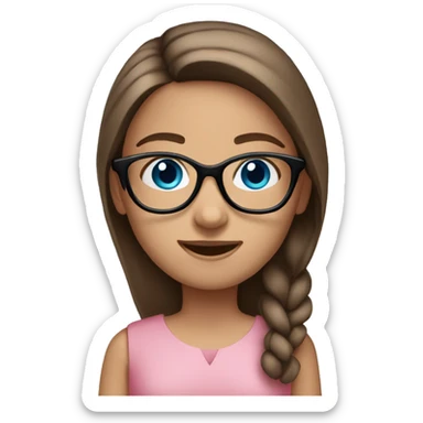 Girl with straight brown hair blue eyes and glasses pink dress  sticker