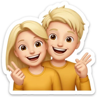 two cartoon characters laughing as one tickles the other, joyful and energetic sticker