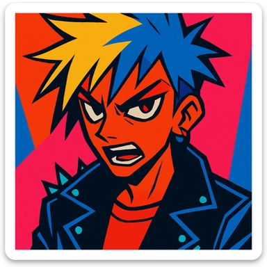 Maretu xydrick, vibrant and edgy, sharp lines, intense expression, pop-art influence sticker