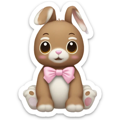 Pastel brown stuffed animal plushie with pastel pink ribbon on one of the bunnies ears sticker