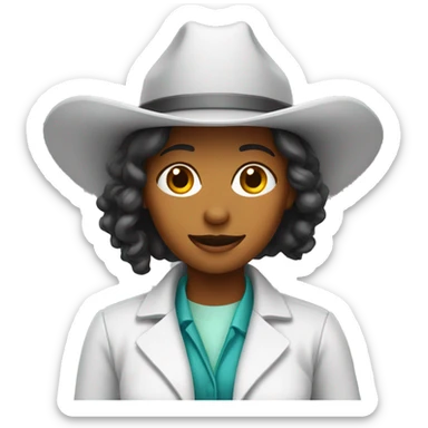 Female Lab scientist with a cowgirl hat sticker