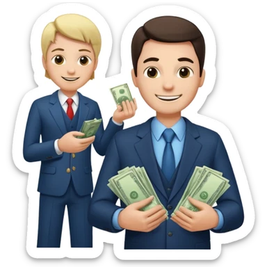 un chef d'entreprise en train de compter sa montagne de billet derrière lui un autre chef d'entreprise poche vide pas d'argent  sticker