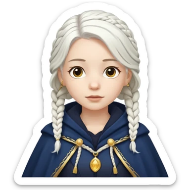 braid white hair girl, navy cloak sticker
