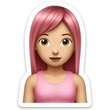 cute girl with dark brown eyes and long, straight rose hair with fringe and holding camera and wearing pink tank top sticker
