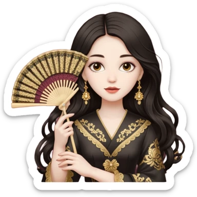women with folding fan sticker