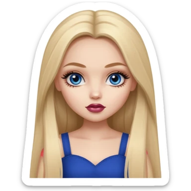 pale skin, girly bratz baddie, beautiful dark blue eyes, bratz makeup, long dark blonde straight hair sticker
