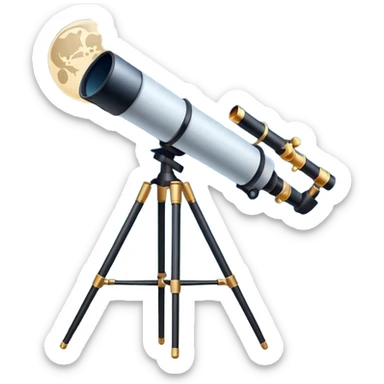 An icon featuring a telescope, stars, and a planet, symbolizing astronomy. The design includes a crescent moon, distant galaxies, and constellations, representing the study of space and celestial bodies. Transparent background highlights the exploration of the universe and cosmic phenomena. sticker