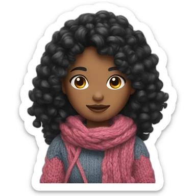 girl with curly mid black hair knitting sticker