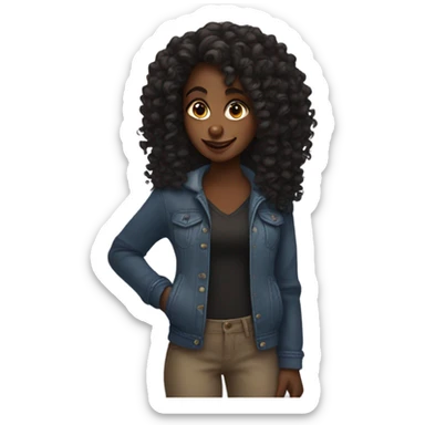 Black girl with long curly hair with an “I don’t care” mood sticker