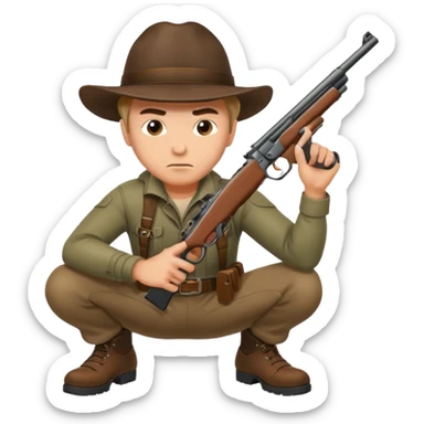 man hunter crouching with gun, alert expression sticker