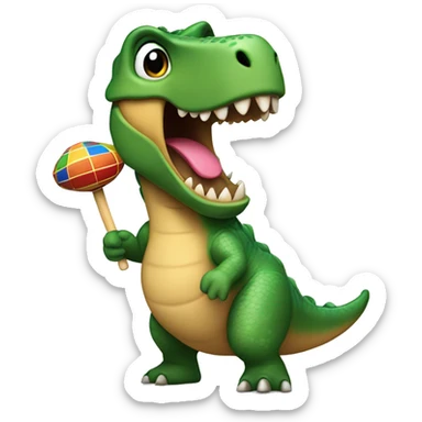 Un dinosaurio bailando con peluca y maracas  sticker
