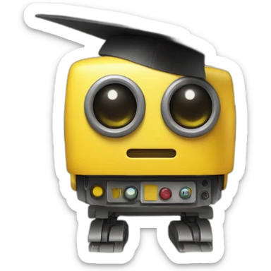 yellow robot with mortarboard on its head sticker