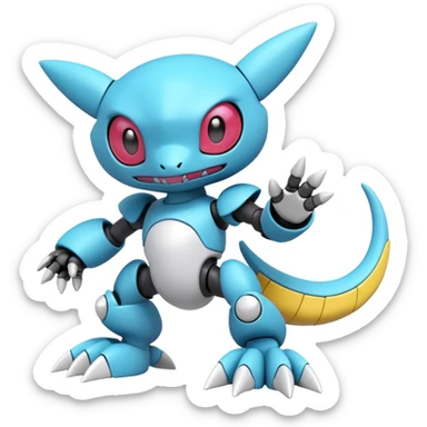 A 3D CGI model of a randomly-colored edgy kawaii Fakémon-Pokémon-Digimon-Spectrobe-Medabot-creature (full body) sticker