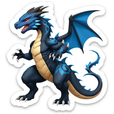 Black and Blue Venom-Charizard-Stitch-Zekrom-Salandit-Sneasel-fusion, full body, tribal markings  sticker