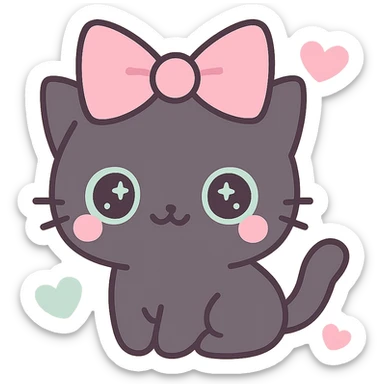 Replace the pet with a cute gothic black cat with a pink bow, keeping the kawaii gothic style. Preserve transparent background. sticker