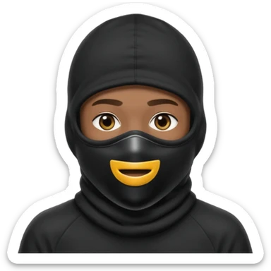 Crie um homem de blusa peta e capuz preto, balaclava preta, boné preto, COM A BALACLAVA COBRINDO A BOCA sticker