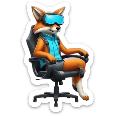 A fox with a gaiming headset sitting in a gaming chair sticker
