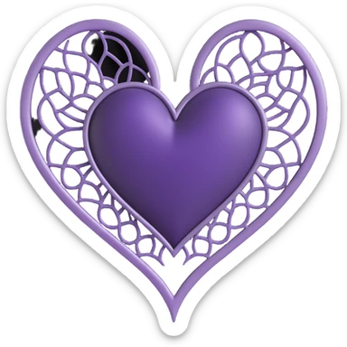gothic heart, deep purple satin, ornate silver filigree, black lace trim, faint purple glow, with a spiderweb overlay sticker