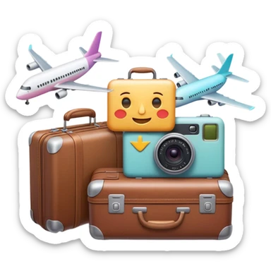 Premium travel moodboard emoji, Apple-style 3D emoji, pastel gradients, minimal travel symbols, calm aesthetic, soft shadows, high-detail, square app icon. sticker