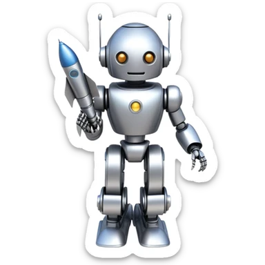 Robot with rocket boosters accelerating upward, upgrade concept sticker
