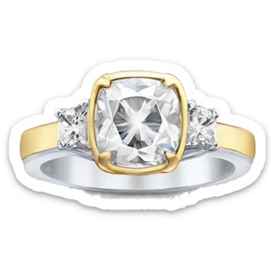 One Cushion cut diamond ring with two tone white and yellow gold band  sticker