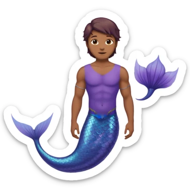 merman with brown hair brown eyes and medium to dark skin tone with a blueish purple tail and not insanely muscular  sticker