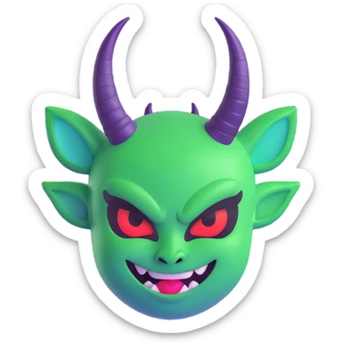 devil emoji with holographic green and black colors, elegant horns, sinister smile, modern goth aesthetic, holographic effect sticker