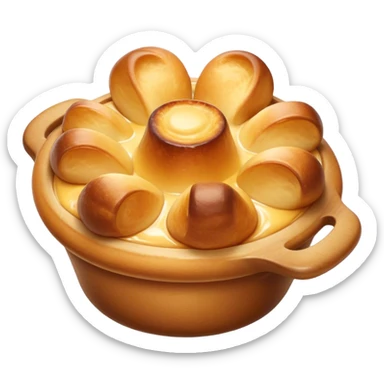 Cinematic Realistic Yorkshire Pudding Dish Emoji, showcasing a light, airy, golden puff with a crispy exterior rendered with lifelike detail and soft natural lighting that accentuates its classic appeal. sticker