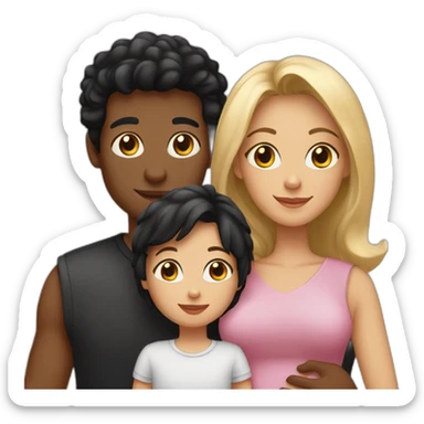 Family of three, woman with black hair, men with black hair, baby girl, 2 cats sticker