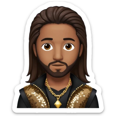 Omarion with long dark brown hair, dark brown sequin outfit sticker