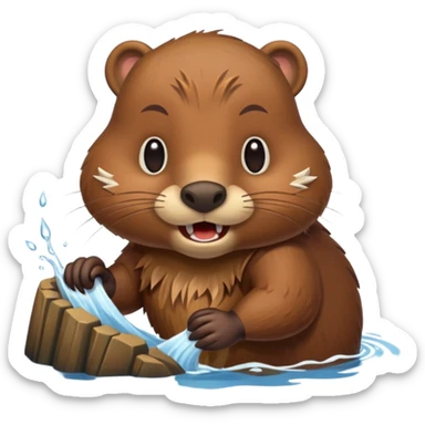 Cute beaver building a dam sticker