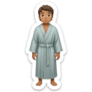 A biblical illustration of Jonah, a weary prophet with simple robes, standing on a stormy seashore. sticker