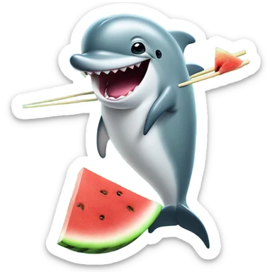 dolphin with a watermelon eating with chopsticks sticker