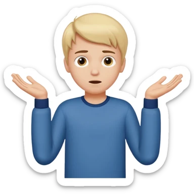 A boy shrugging with 6 over one hand and 7 over the other sticker