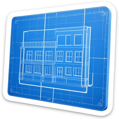 side view of a blue blueprint plan with white lines sticker