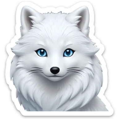 Cinematic Noble Arctic Fox Portrait Emoji, Poised and regal, with a compact, agile build and a luxurious, pure white Fur accented by a subtle hint of icy blue, deep-set soulful piercing eyes, Simplified yet sharp and sophisticated features, highly detailed, glowing with a soft, dignified glow, high shine, intelligent and cunning, stylized with an air of arctic elegance, focused and attentive, soft glowing outline, capturing the essence of a watchful and confident fox, so majestic it feels as though it could dash out of the screen with effortless authority! sticker