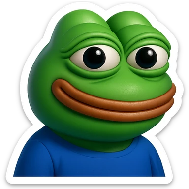 make a pepe in bright green smiling and looking straight at the camera in 3d style, good highlights and shadows, drop shadows sticker