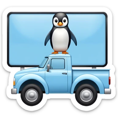 Camion bleu clair avec Pingouin sur affiche publicaitaire sticker
