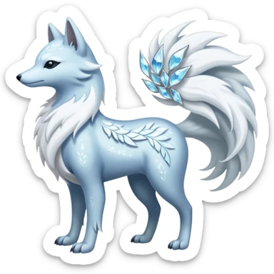 Shiny Silver-White Frosted Ice-Crystal Encrusted Regal Arctic Alolan-Ninetales-Latias-hybrid-creature (full body) sticker