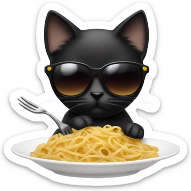 Black cat wearing aviators eating pasta with a fork sticker