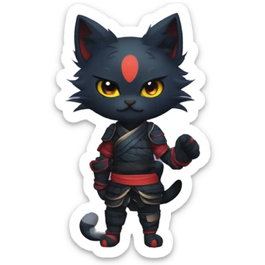 Edgy Shy Anthro Samurai cool pretty dark Litten-Pokémon-cat-fursona-animal techwear Bandages gloves socks sticker