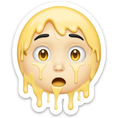 simple emoji, surprised face, classic yellow circular genderless emoji, 😮, long black hair, BREAK. goopy white liquid dripping from cheeks, goopy white cream on lips, goopy white cream in mouth sticker
