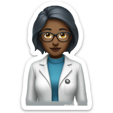 Black shark scientist woman with blue long, straight hair, glasses, a lab coat, sweater, and pencil skirt sticker