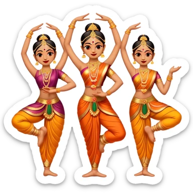 cinematic-realistic-bharatanatyam-dance-emoji,-depicted-as-an-elegant-classical-indian-dance-performance-with-graceful-poses,-intricate-costumes,-and-expressive-hand-gestures,-rendered-with-rich-textures-and-warm-dramatic-lighting sticker