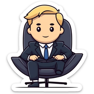 blonde business man in suit relaxing in chair at beach resort, vacation vibes sticker