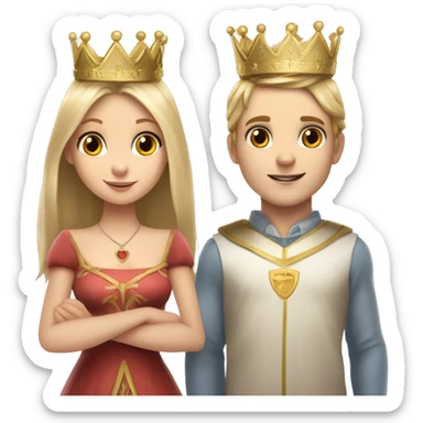 Two rabbits a girl and boy they both have crowns on because they are a queen and king. Boy has blonde hair, girl has long dark brown hair. They are holding a sign saying Team Bunny Forever  sticker