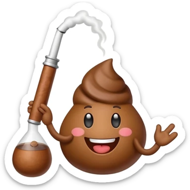 cute happy smiling poop emoji holding a smoking bong in hand sticker