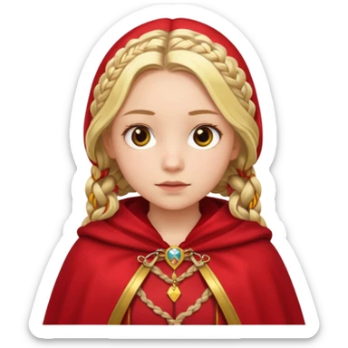 blonde braids hair kid girl, white skin, wear red cloak sticker